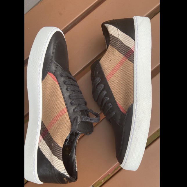 Burberry Black And Beige Check Sneakers